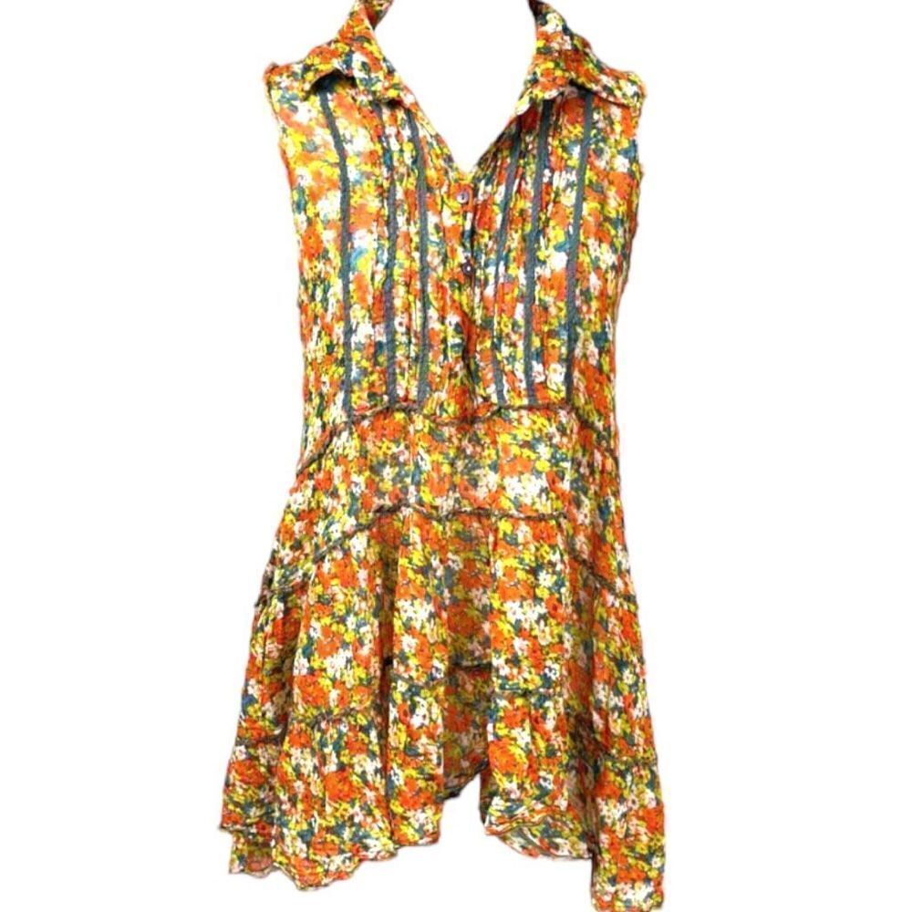 FREE PEOPLE  Raw Hem Sleeveless Floral Print Women's Tank Top Size Small
